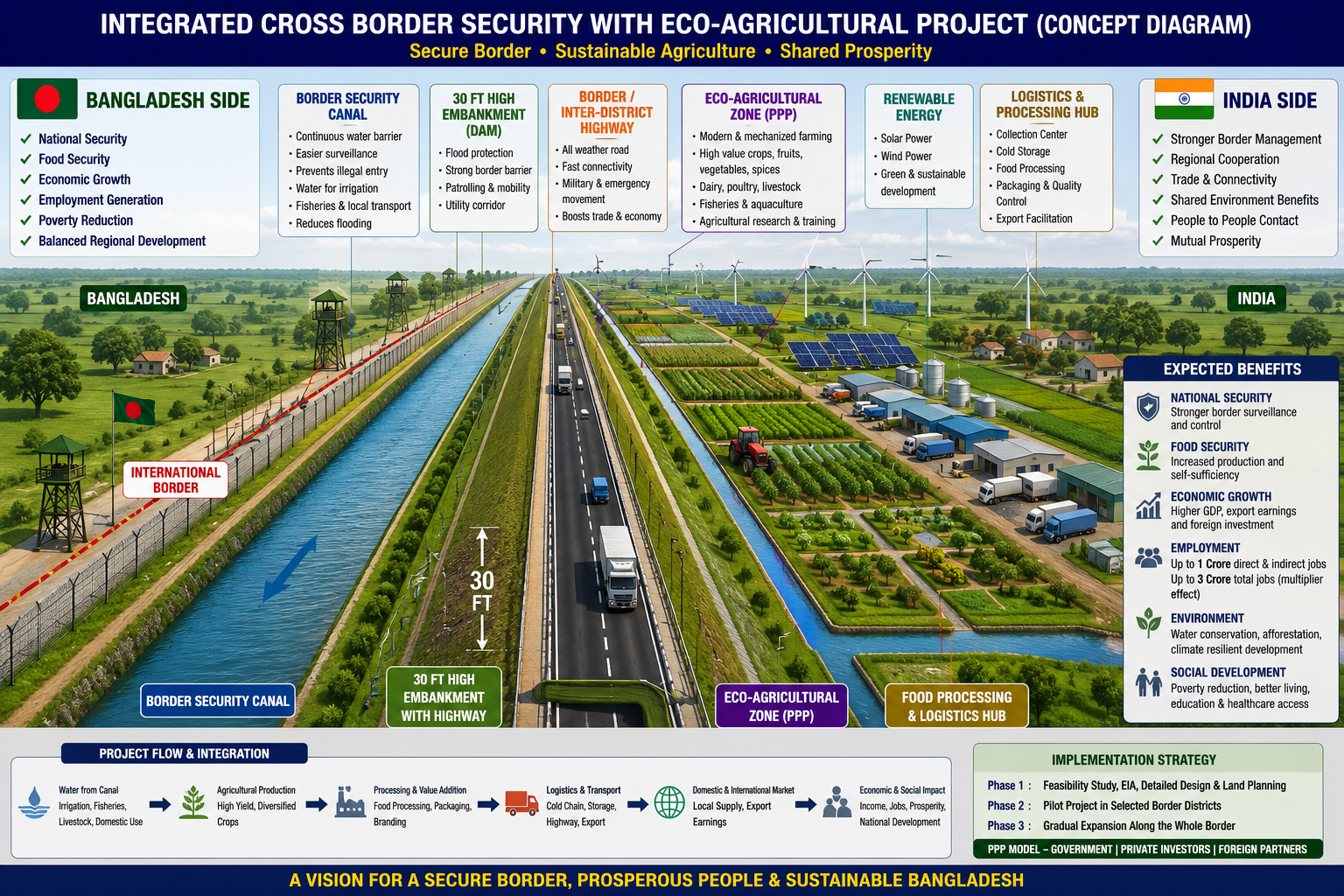 Cross-border eco-agricultural development concept diagram